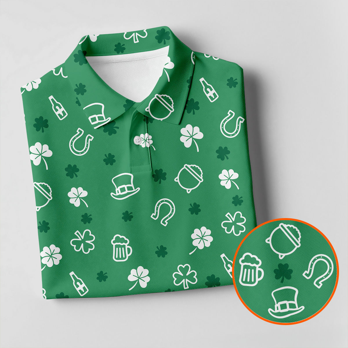 Leprechaun Hat Shamrock Beer Seamless Pattern St. Patrick’s Day Golf Shirt, Women's Golf Tops, Ladies Golf Polos