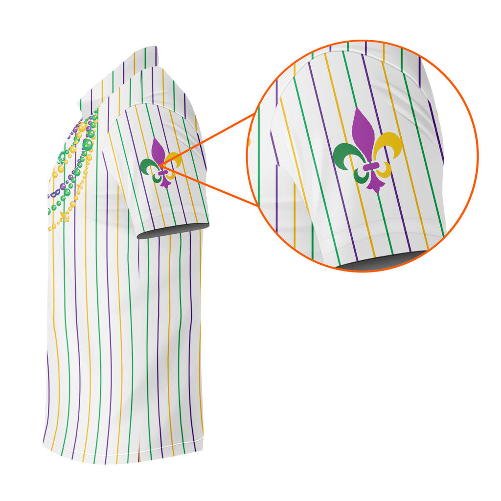 Mardi Gras Beads Necklaces Print White Golf Shirt, Golf Tops For Men, Polo Shirts For Men, Golf Shirts For Men