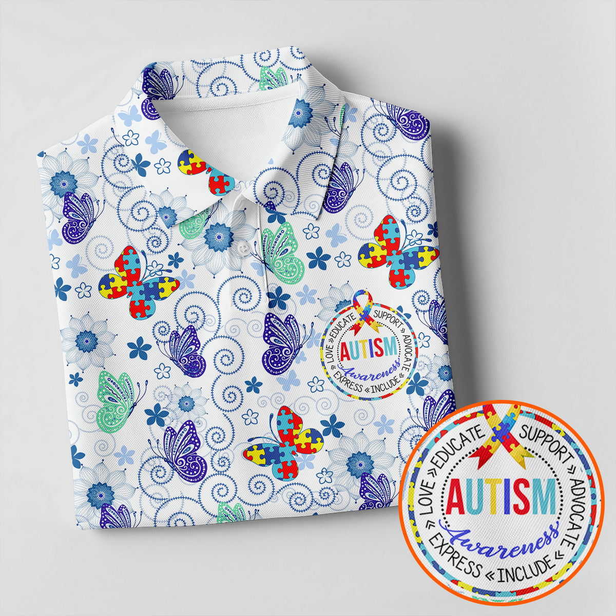 Autism Awareness Colors Puzzles Butterfly Floral Golf Shirt, Golf Tops For Men, Golf Shirts For Men