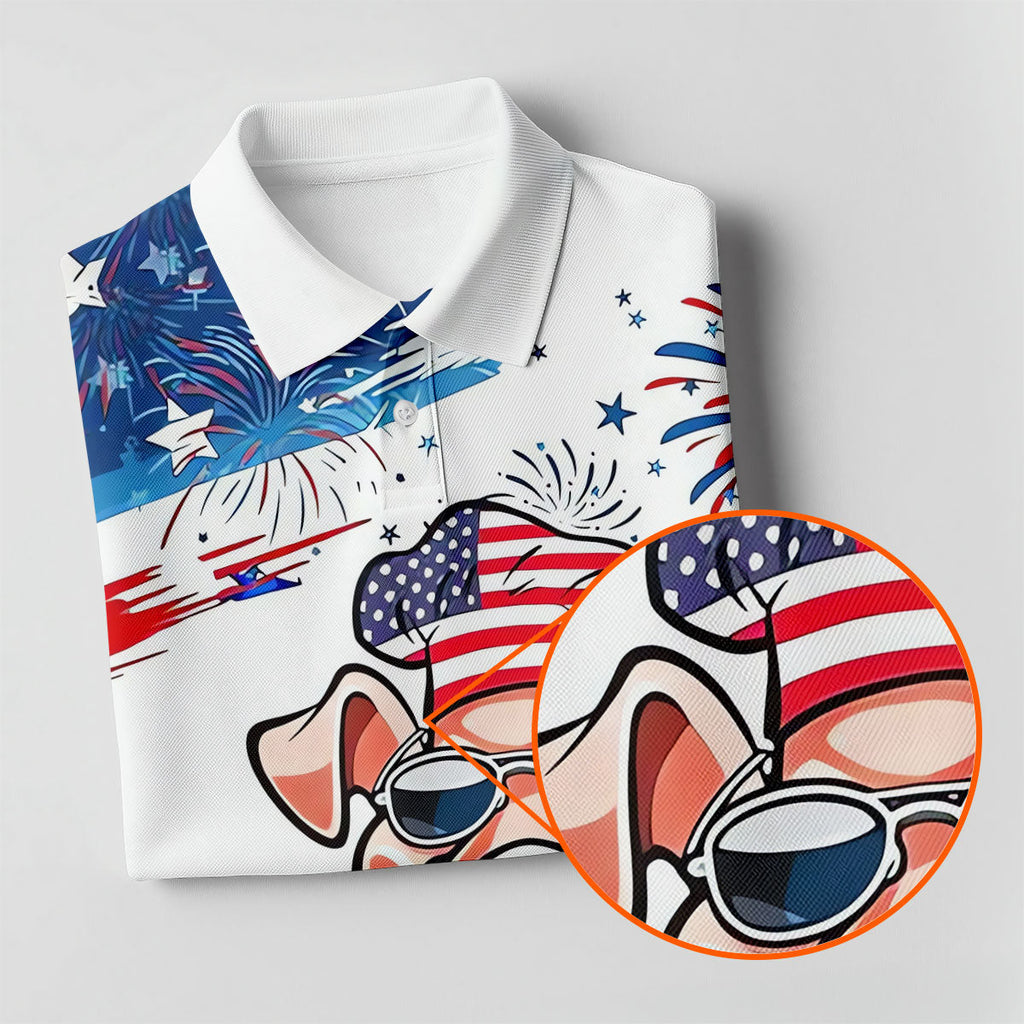 Patriotic American Flag Funny BBQ 250th Anniversary Polo Shirts For Men, Golf Shirts For Men