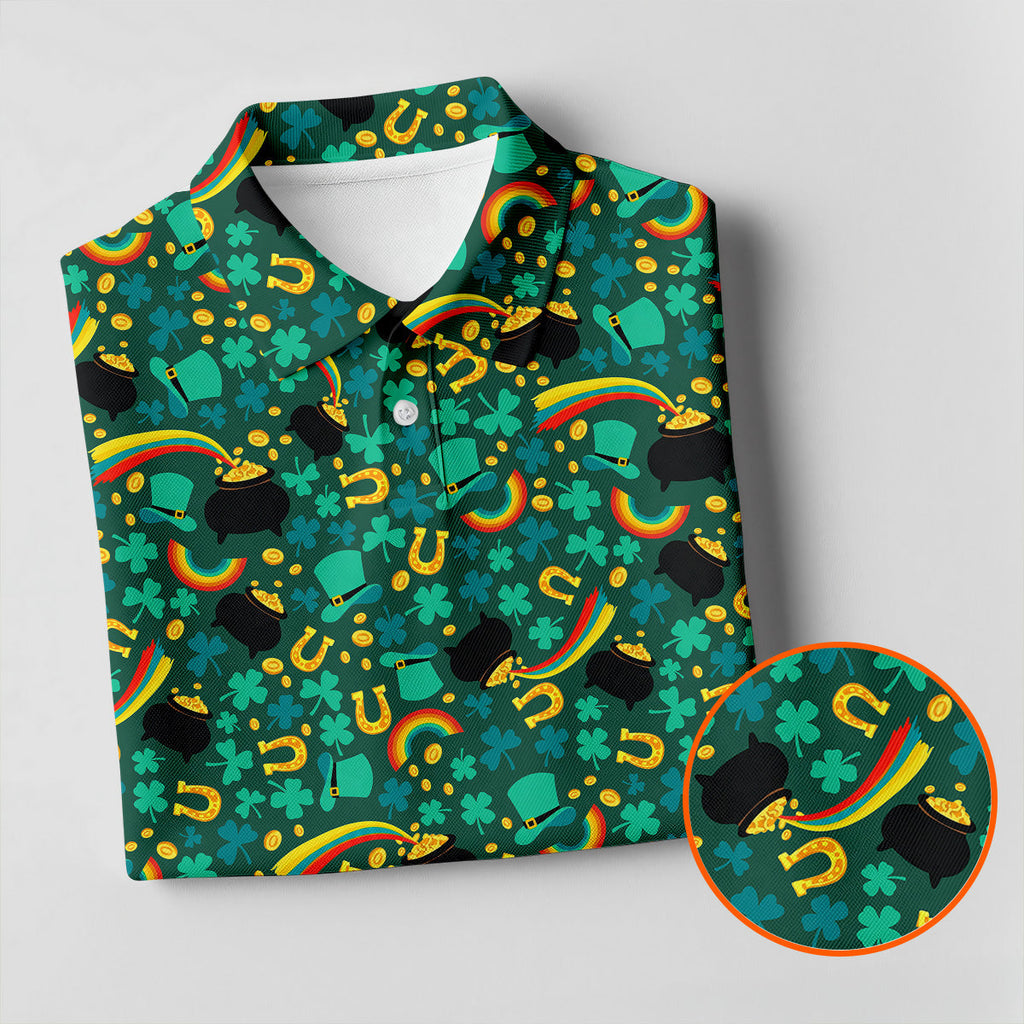 Shamrock Beer Lucky Four Leaf Clover St Patrick's Day Pot Of Gold Polo Shirts For Men, Golf Gift For Men