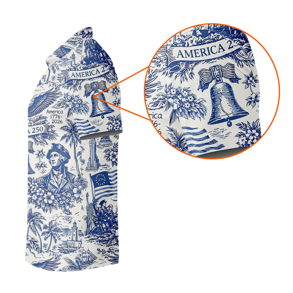 250th Anniversary Toile De Jouy American Symbols Vintage Golf Shirt, Patriotic 4th Of July Golf Shirts For Men
