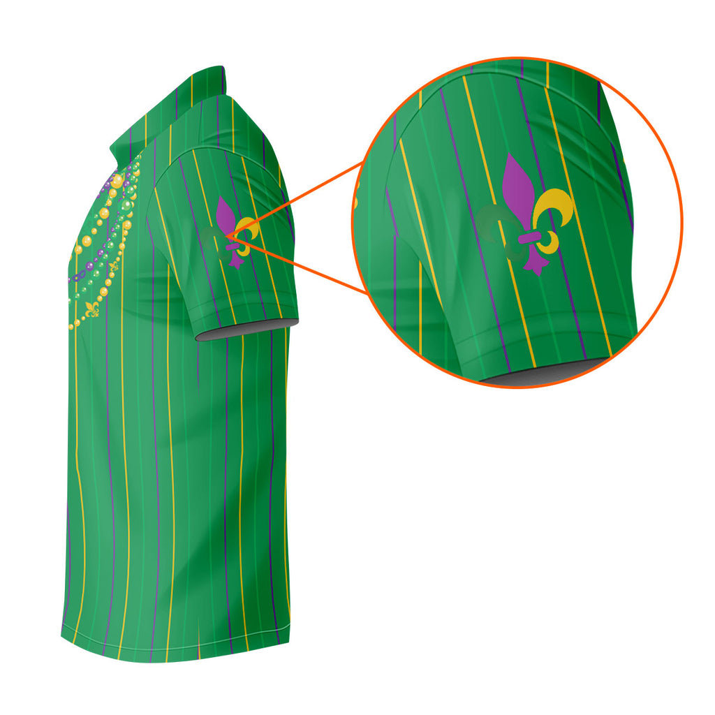 Mardi Gras Beads Necklaces Print Green Golf Shirt, Golf Tops For Men, Polo Shirts For Men, Golf Shirts For Men