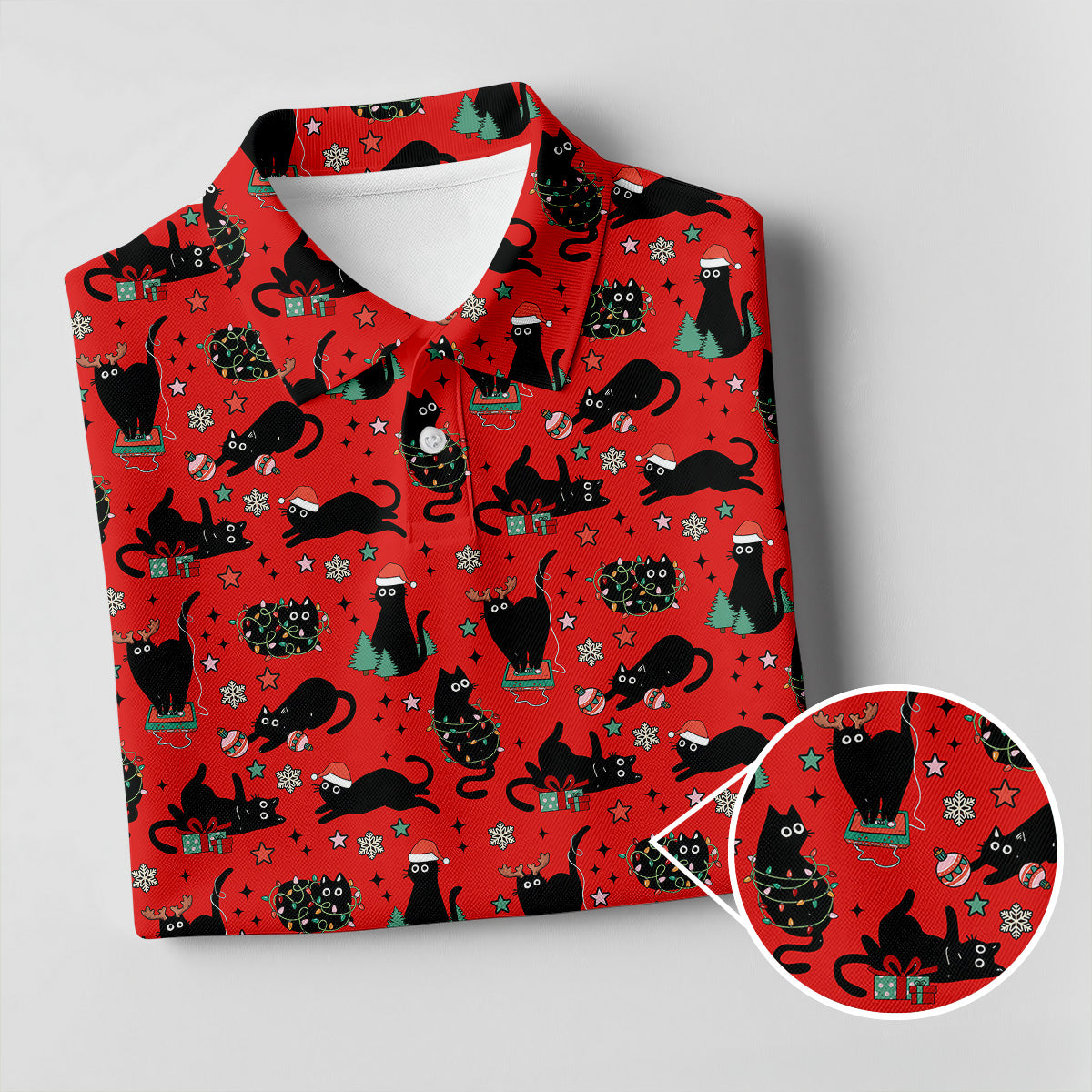 Xmas Black Cat Red Golf Shirt, Polo Shirts For Men, Christmas Golf Shirt, Golf Gift For Men, Christmas Golf Gift