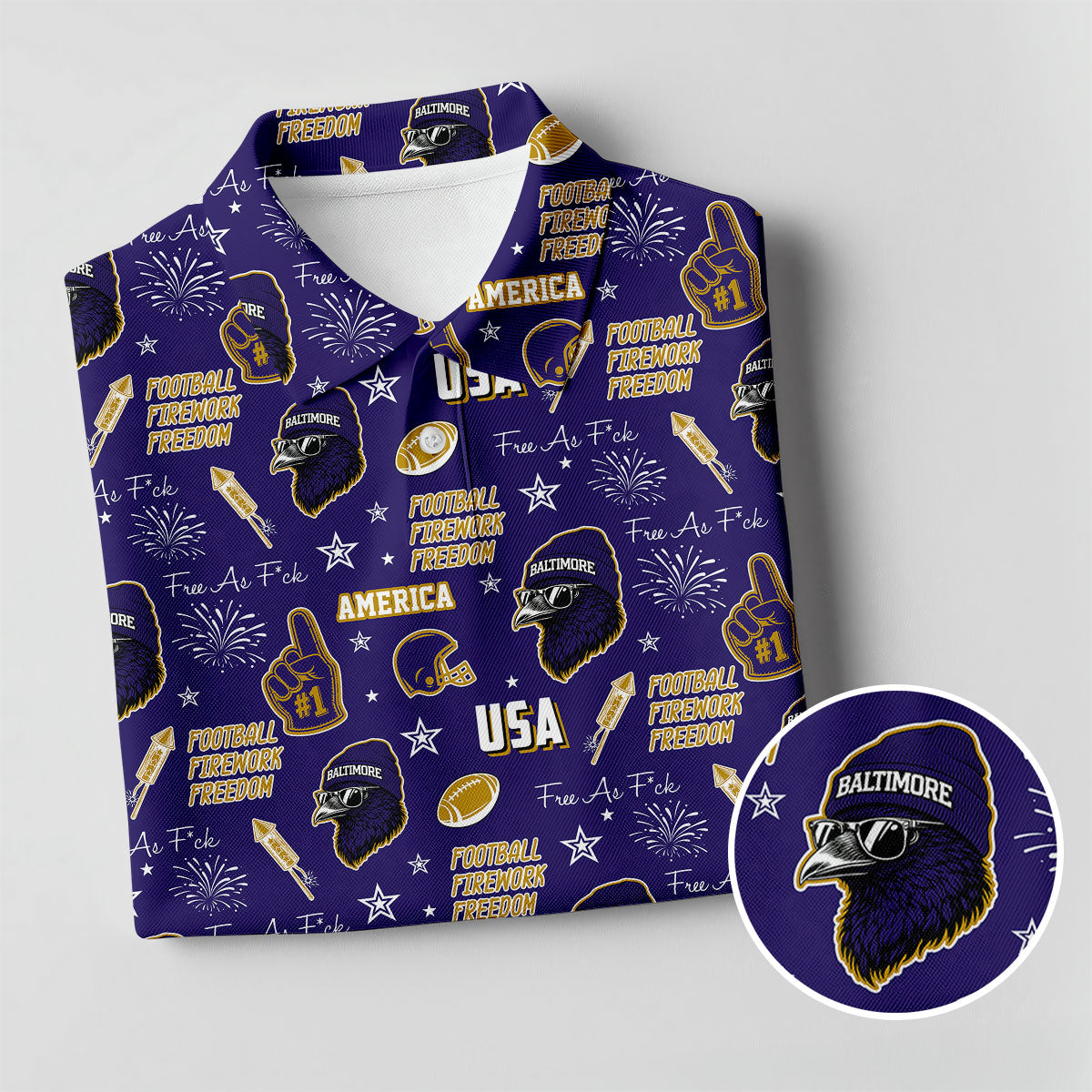 Purple Raven Metallic Gold With Purple Sport Polo, American Football League Gift Ideas For Football Fans