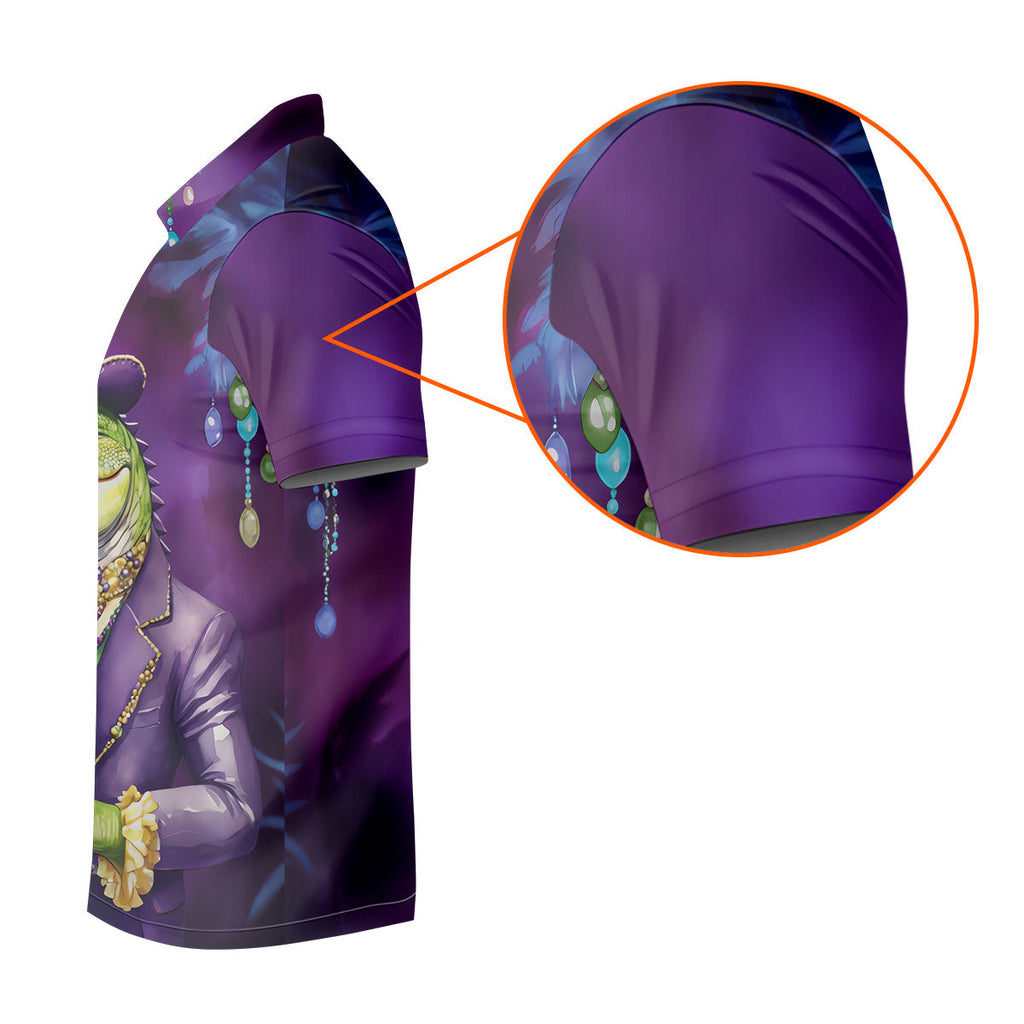 Mardi Gras Alligator Purple Golf Shirt, Men's Funny Golf Shirts, Polo Shirts For Men, Golf Shirts For Men