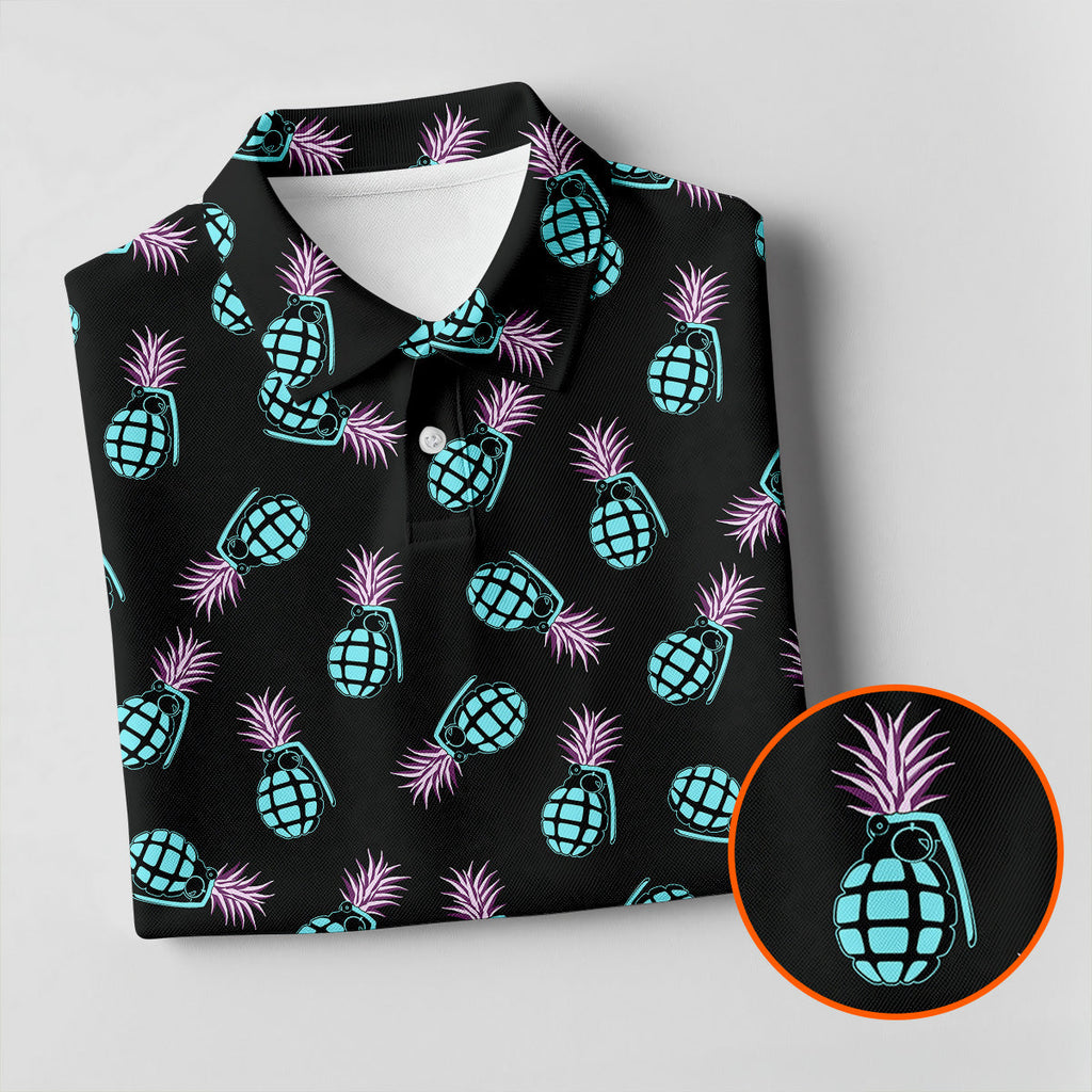 Grenade Pineapple Tropical Golf Shirt, Men's Funny Golf Shirts, Golf Shirts For Men, Polo For Men