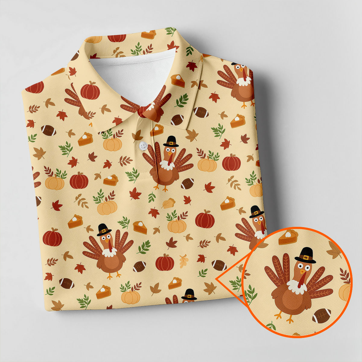 Turkey Pumpkin Thanksgiving Golf Tops For Men, Yellow Golf Shirt, Fun Golf Shirts For Men, Polo For Men