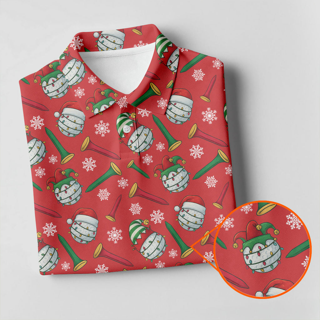Funny Golf Ball Red Christmas Golf Shirt, Men's Funny Golf Shirts, Christmas Golf Gift