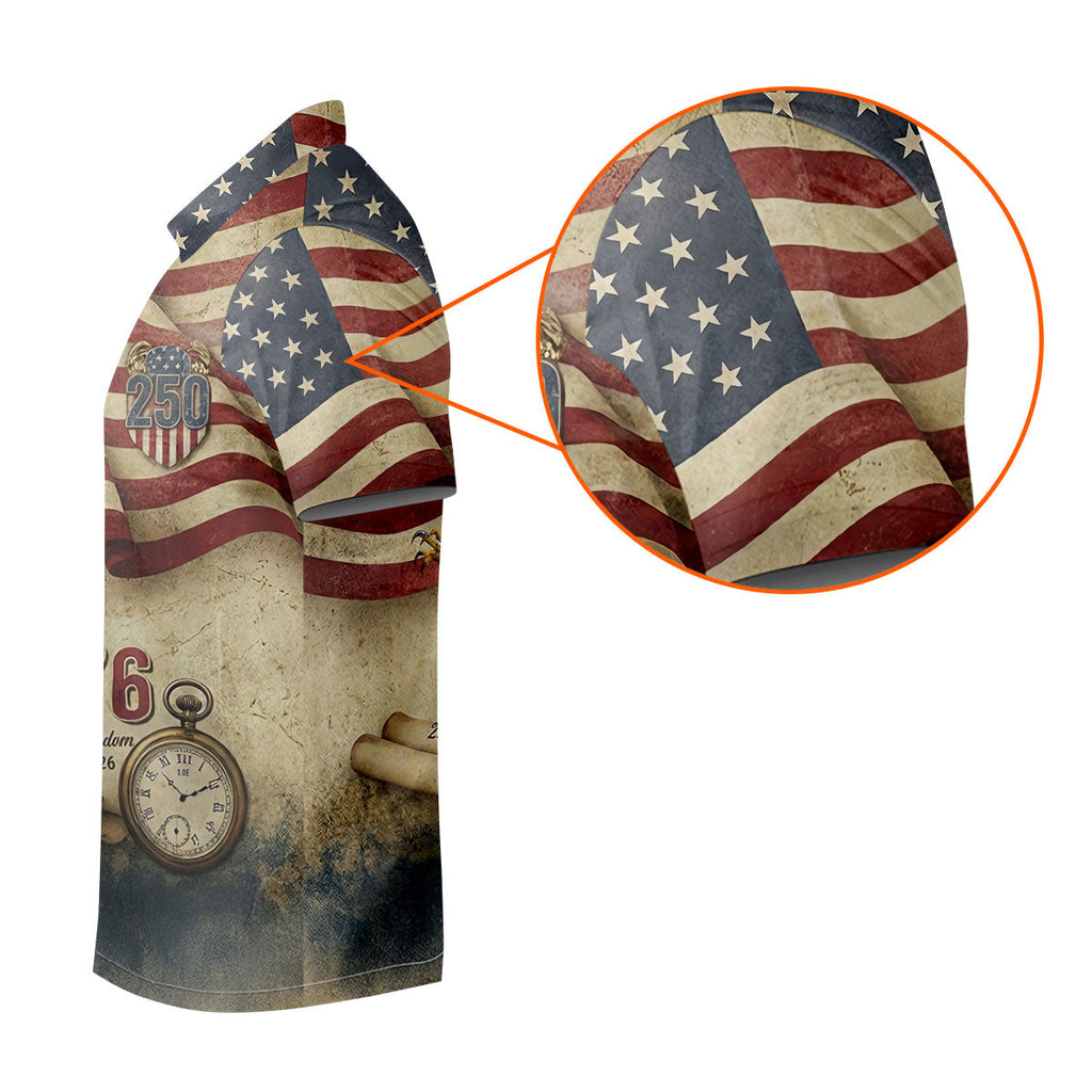 250 Years Of Freedom Vintage Golf Shirt, 4th Of July Patriotic Golf Shirts For Men