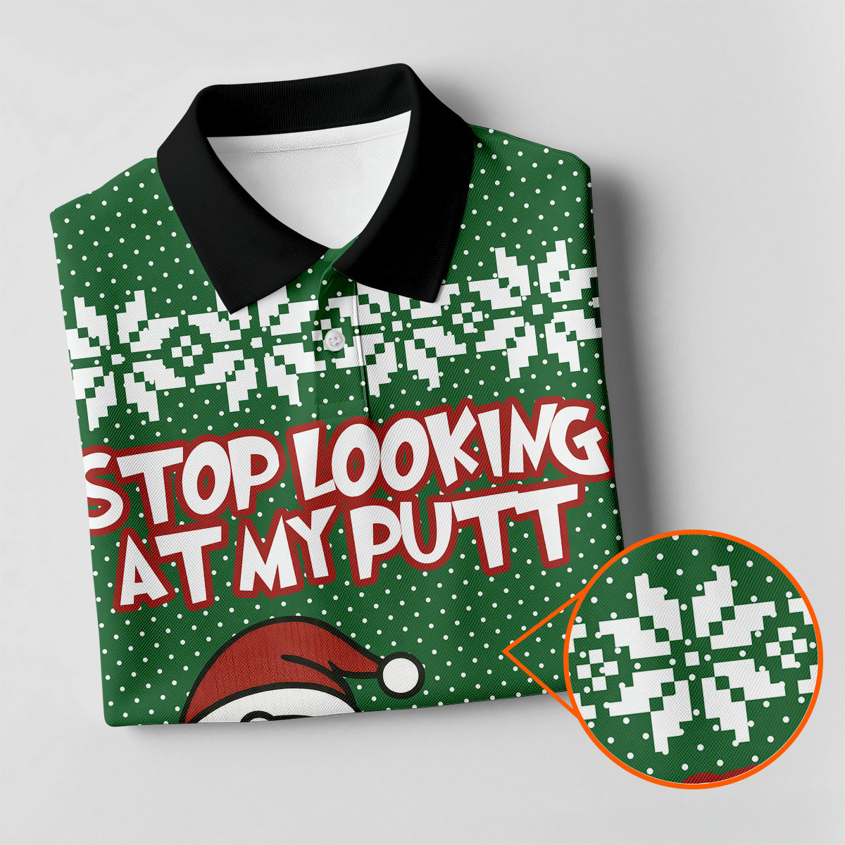 Stop Looking At My Putt Funny Santa Claus Argyle Golf Shirt, Christmas Golf Shirt, Polo ShirtFor Men