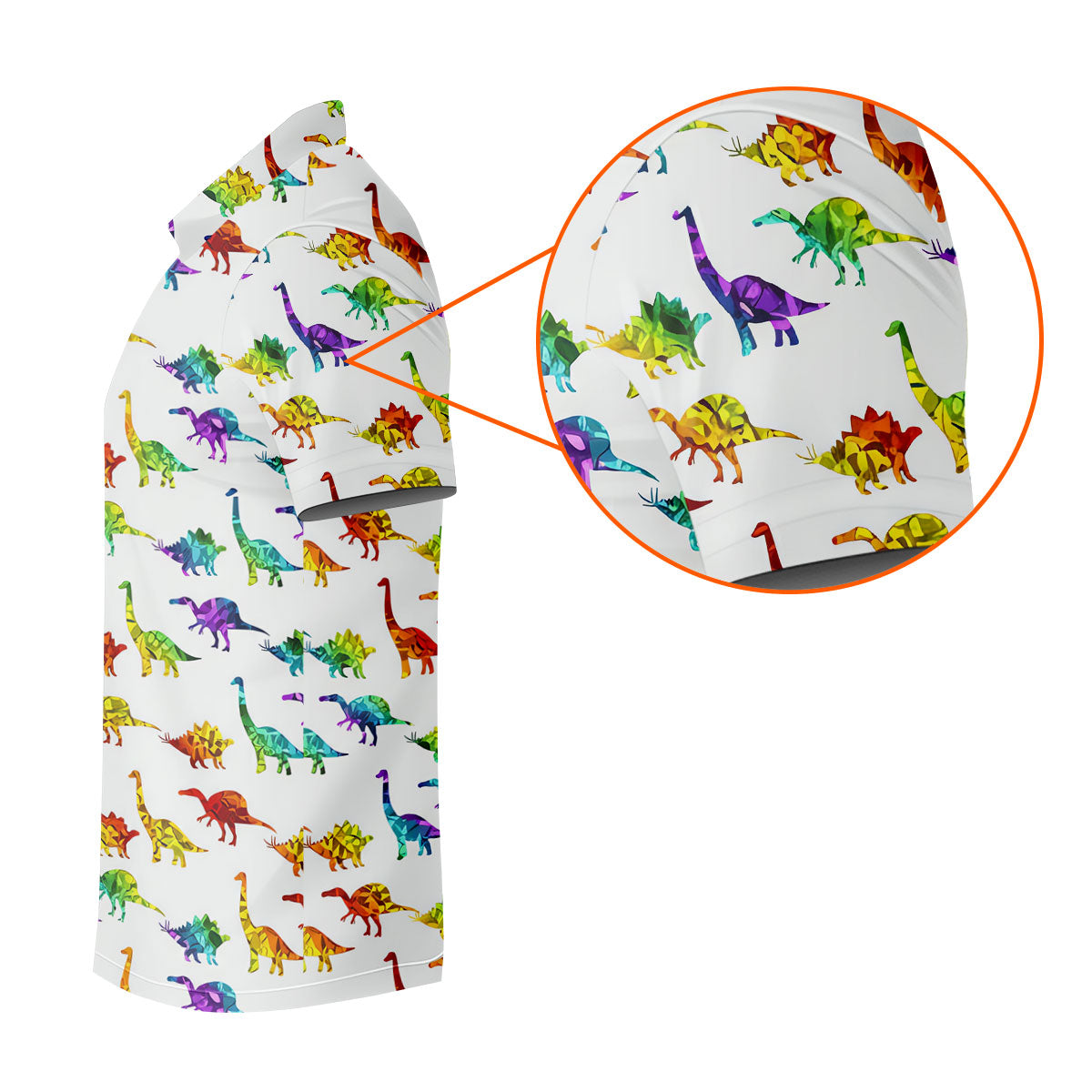 Colorful Dinosaur White Golf Shirt, Golf Tops For Men, Golf Shirts For Men, Polo Shirts For Men