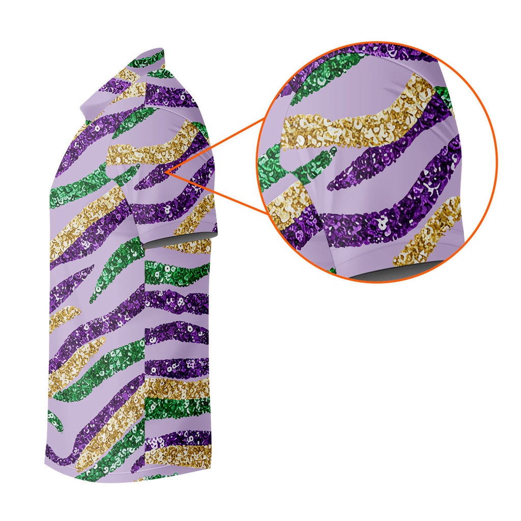 Purple Green Gold Sequin Pattern Light Purple Mardi Gras Golf Shirt, Polo Shirts For Men, Golf Shirts For Men