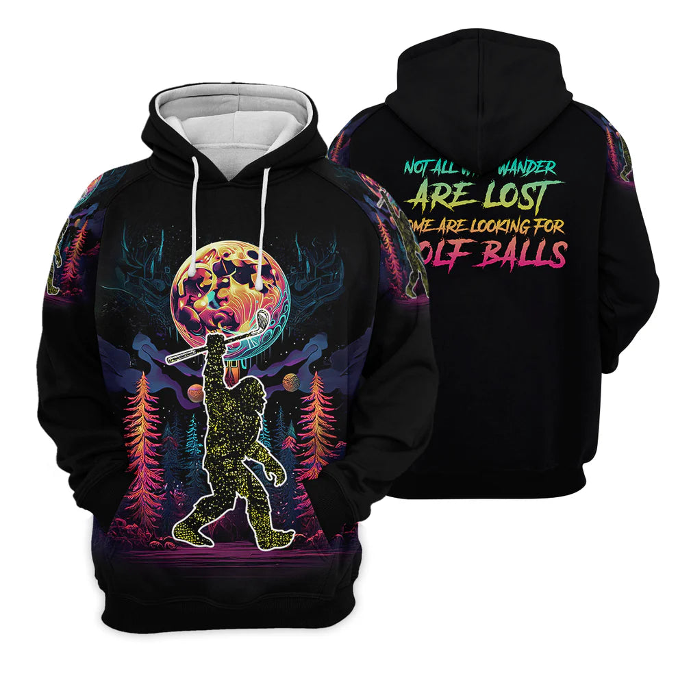 Bigfoot Golf Shirt, Not All Who Wander Are Lost, Funny Men's Performance Golf Shirt, Golf Gifts For Dad