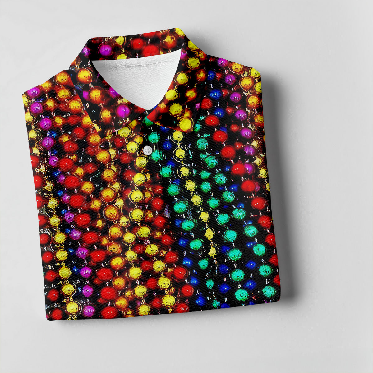 Colorful Beads Mardi Gras Golf Shirt, Golf Tops For Men, Polo ShirtFor Men, Golf Shirts For Men