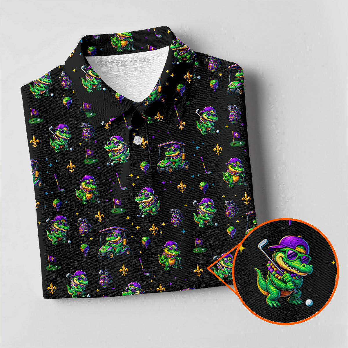 Funny Crocodile Mardi Gras Golf Shirts, Black Golf Shirt, Golf Gift For Men, Golf Shirts For Men