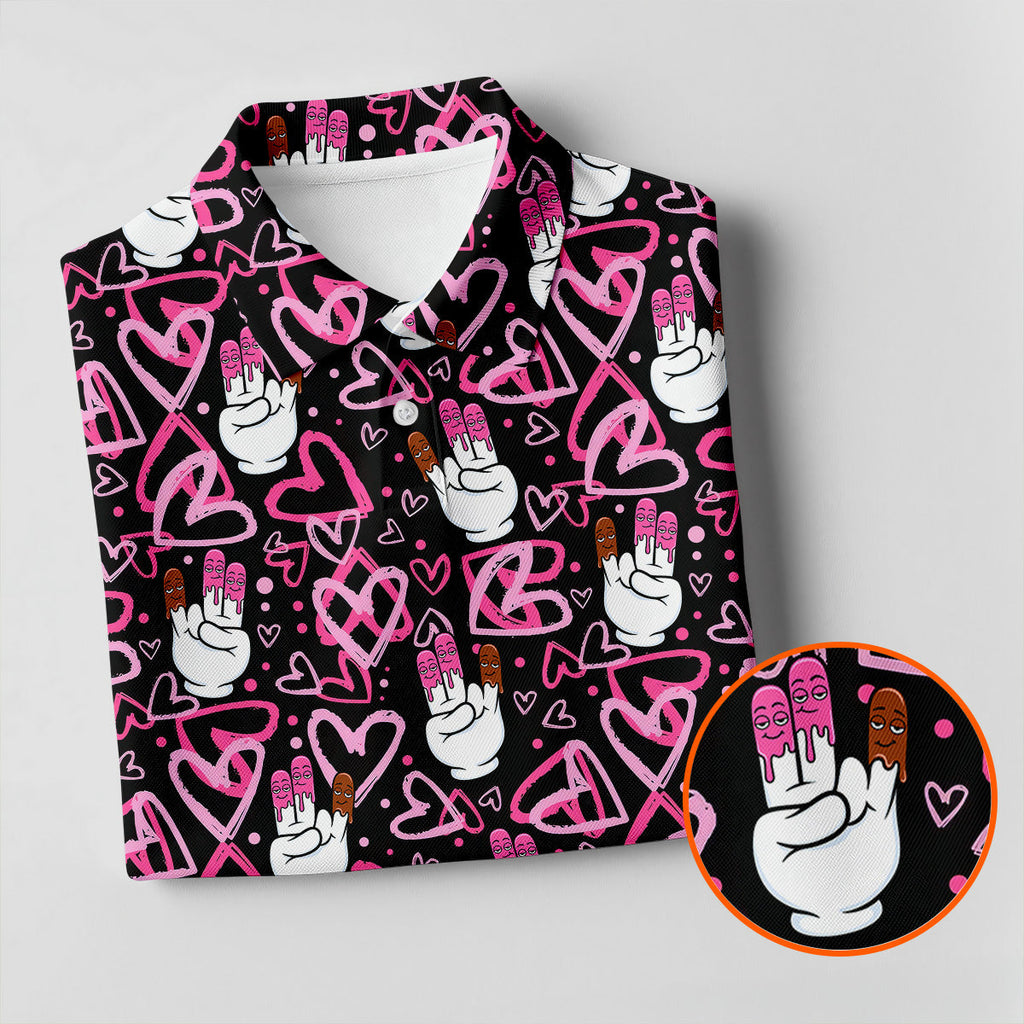Chocolate Fingers Adult Humor Heart Pattern Fun Golf Shirts For Men, Valentines Golf Gift, Polo Shirts For Men