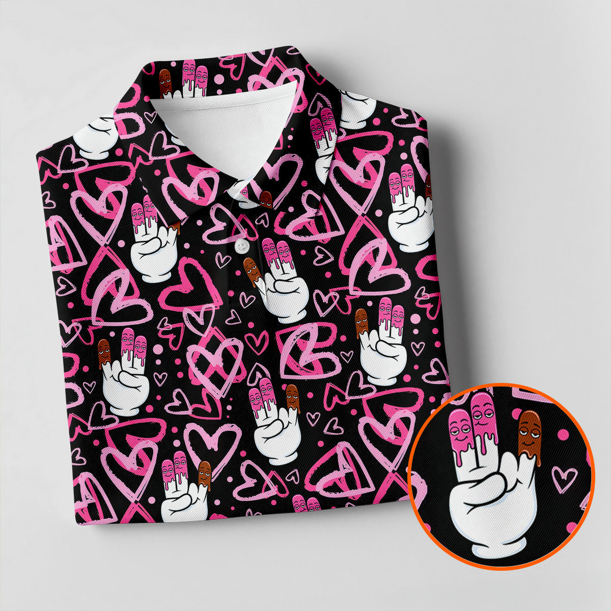 Chocolate Fingers Adult Humor Heart Pattern Fun Golf Shirts For Men, Valentines Golf Gift, Polo Shirts For Men
