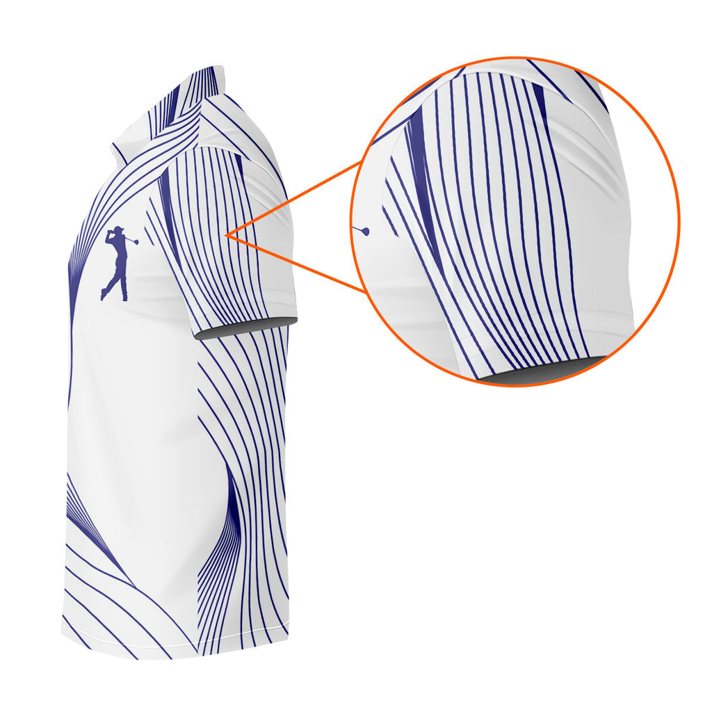 Geometric Line Wavy Line Purple And White Golf Shirts For Men, Men's Golf Shirt, Polo Shirts For Men