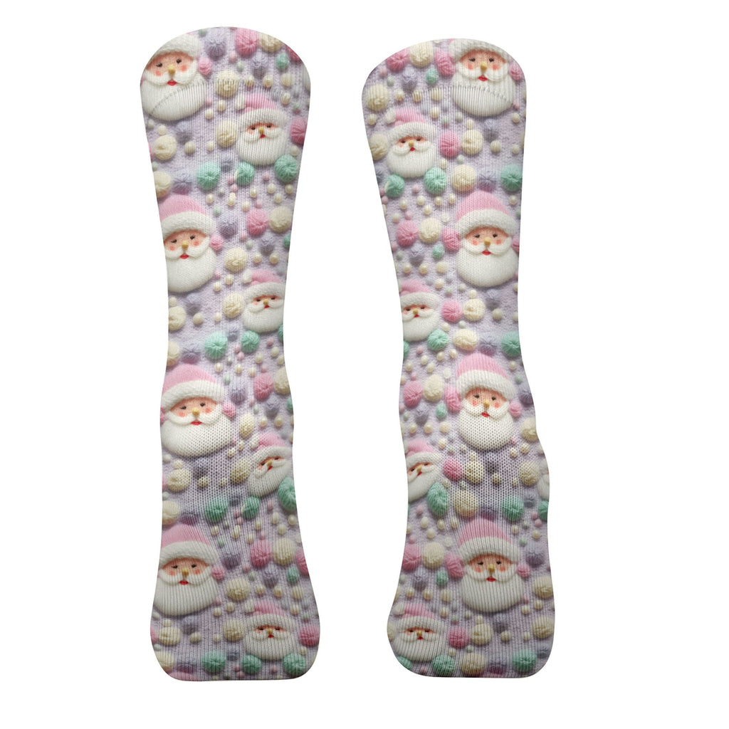 Knit Santa Pastel Pattern Golf Sock, Funny Golf Socks, Christmas Golf Gift, Golf Accessory