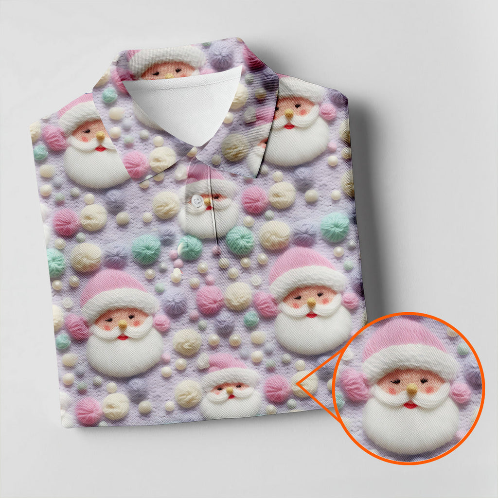 Knit Santa Pastel Pattern Golf Tops For Men, Christmas Golf Shirt, Cute Golf Outfit, Golf Shirts For Men