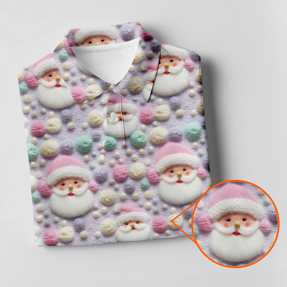 Knit Santa Pastel Pattern Golf Tops For Men, Christmas Golf Shirt, Cute Golf Outfit, Golf Shirts For Men