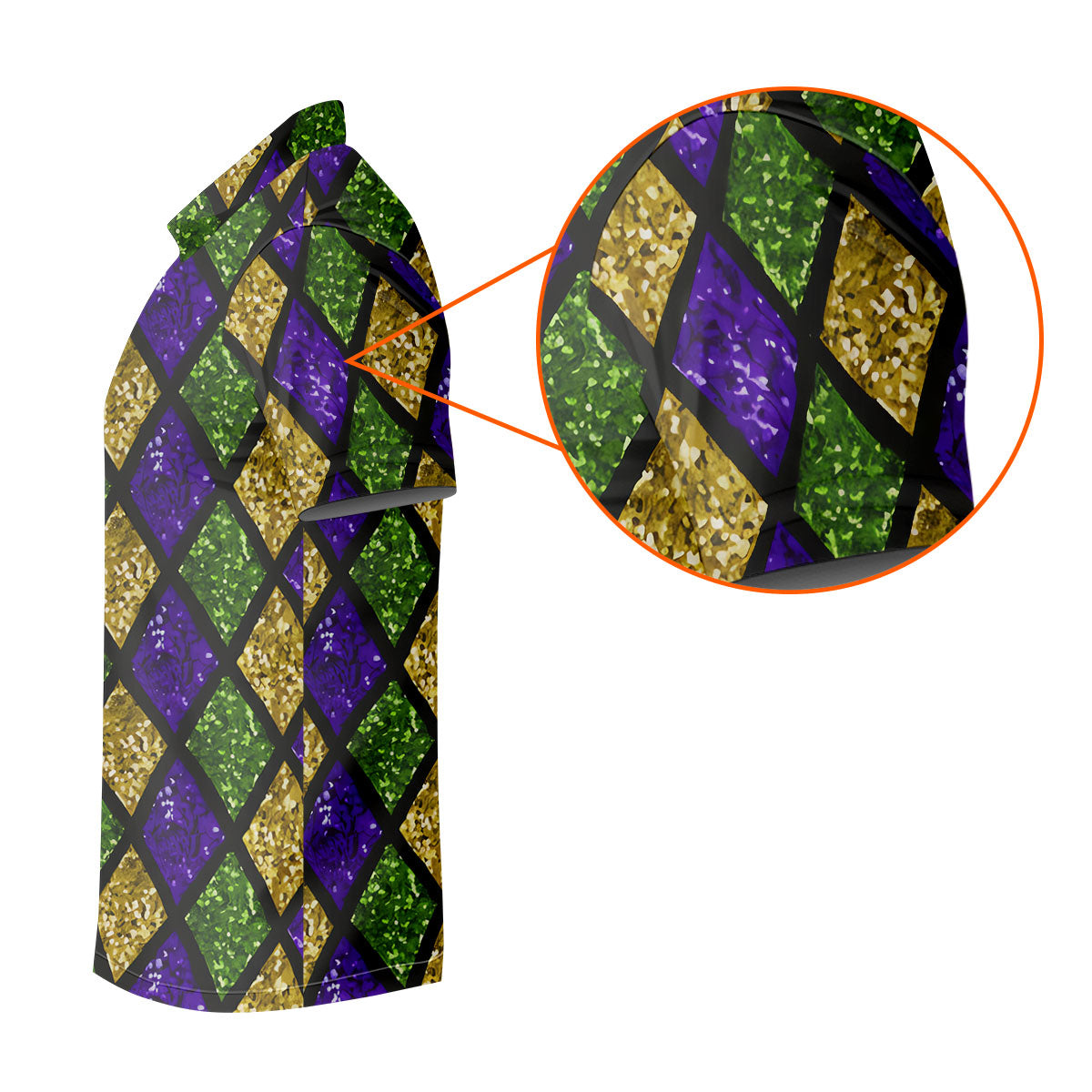 Green Purple Gold Argyle Pattern Sparkling Effect Mardi Gras Golf Shirt, Polo Shirts For Men, Golf Shirts For Men