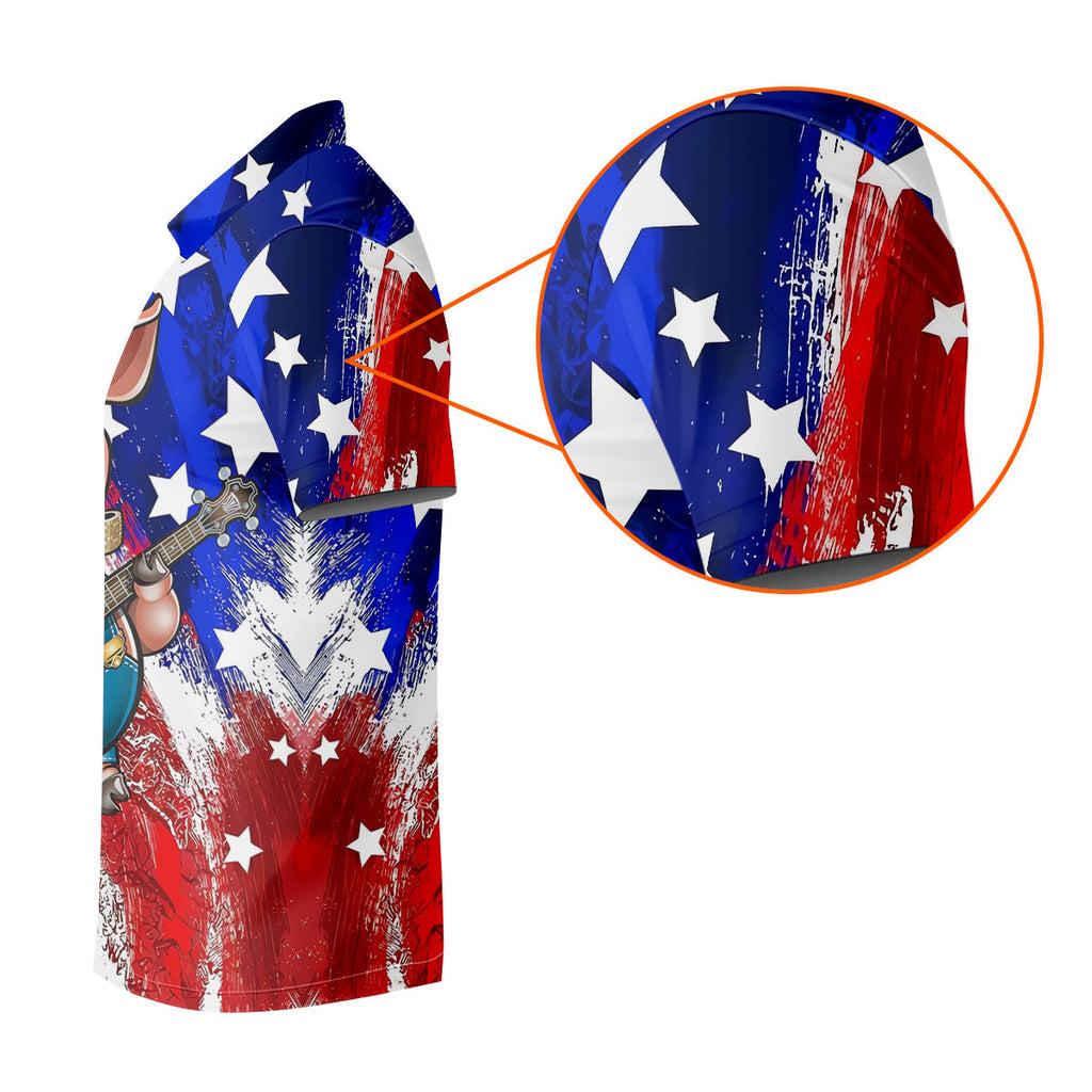 Patriotic American Flag Brush Strokes Funny BBQ 250th Anniversary Polo Shirts For Men, Golf Shirts For Men