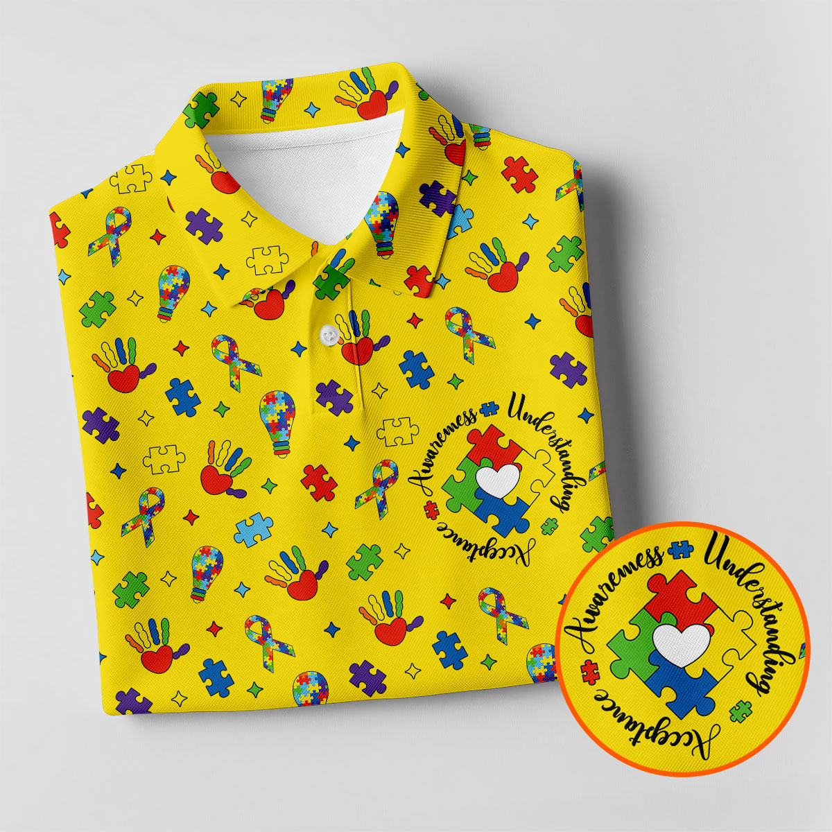 Awareness Understanding Acceptance Autism Ribbon Yellow Golf Shirt, Autism Awareness Colors Women's Golf Tops