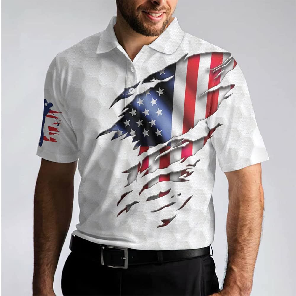 American Flag Men's Golf Polo Shirt,US Patriotic Pride Men's Golf Polo Shirt, Patriotic Golf Shirt, USA Golf Shirt