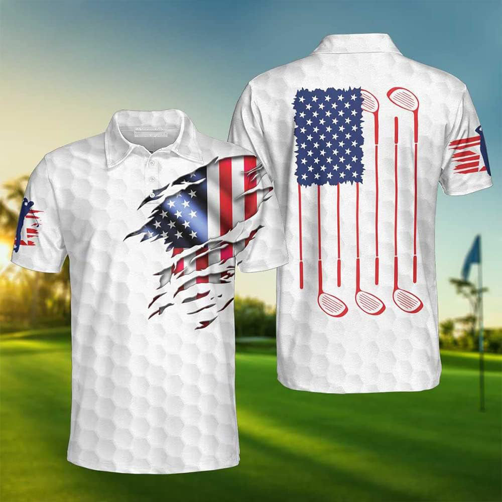 American Flag Men's Golf Polo ShirtPatriotic Golf Shirt, Gift For Golfers