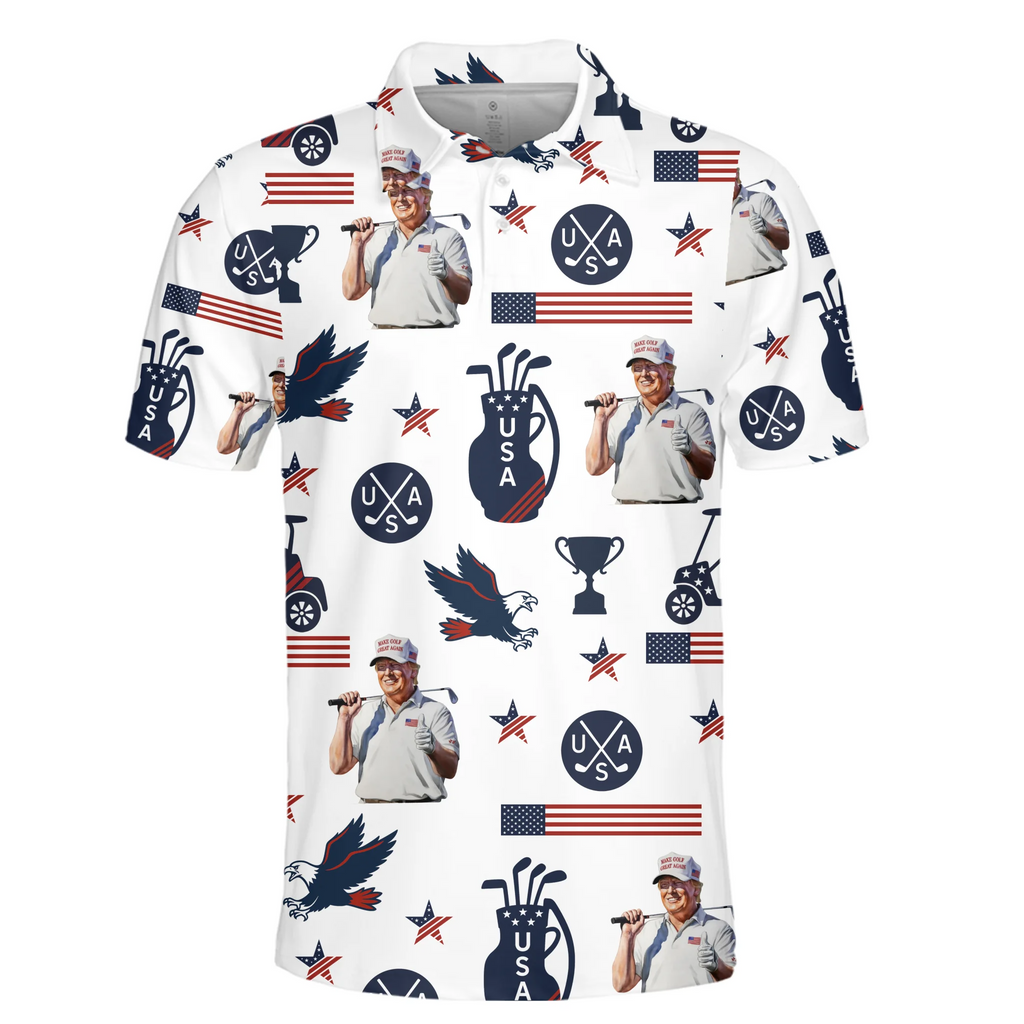 In Golf We Trust 2025, US Patriotic Pride Men's Golf Polo ShirtPatriotic Golf Shirt, USA Golf Shirt