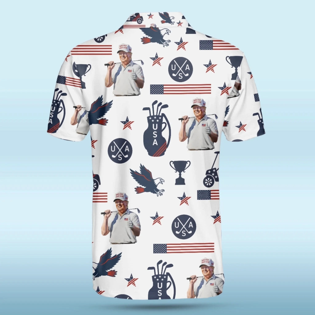 In Golf We Trust 2025, US Patriotic Pride Men's Golf Polo ShirtPatriotic Golf Shirt, USA Golf Shirt