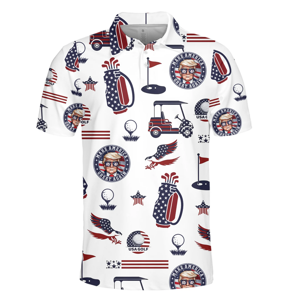 Tee Off Like A President Polo Shirt, US Patriotic Pride Men's Golf Polo Shirt, Patriotic Golf Shirt