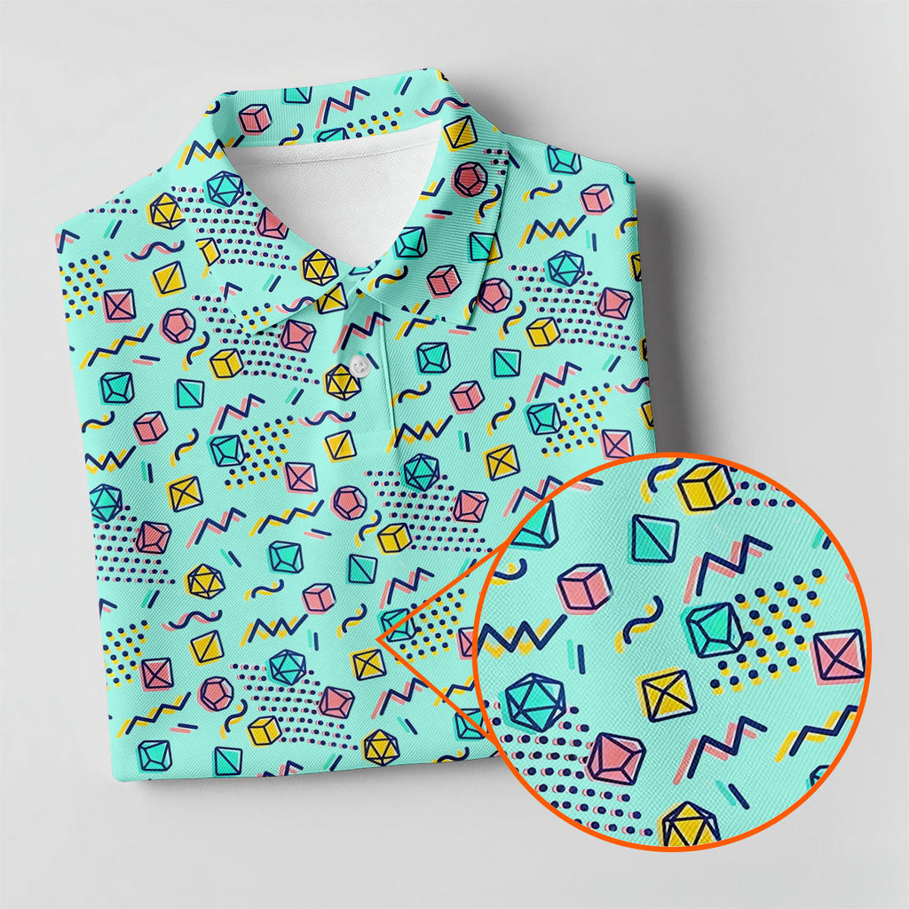 90s Dice Memphis Style Light Mint Green Cute Golf Shirt, Polo Shirts For Men, Golf Shirts For Men