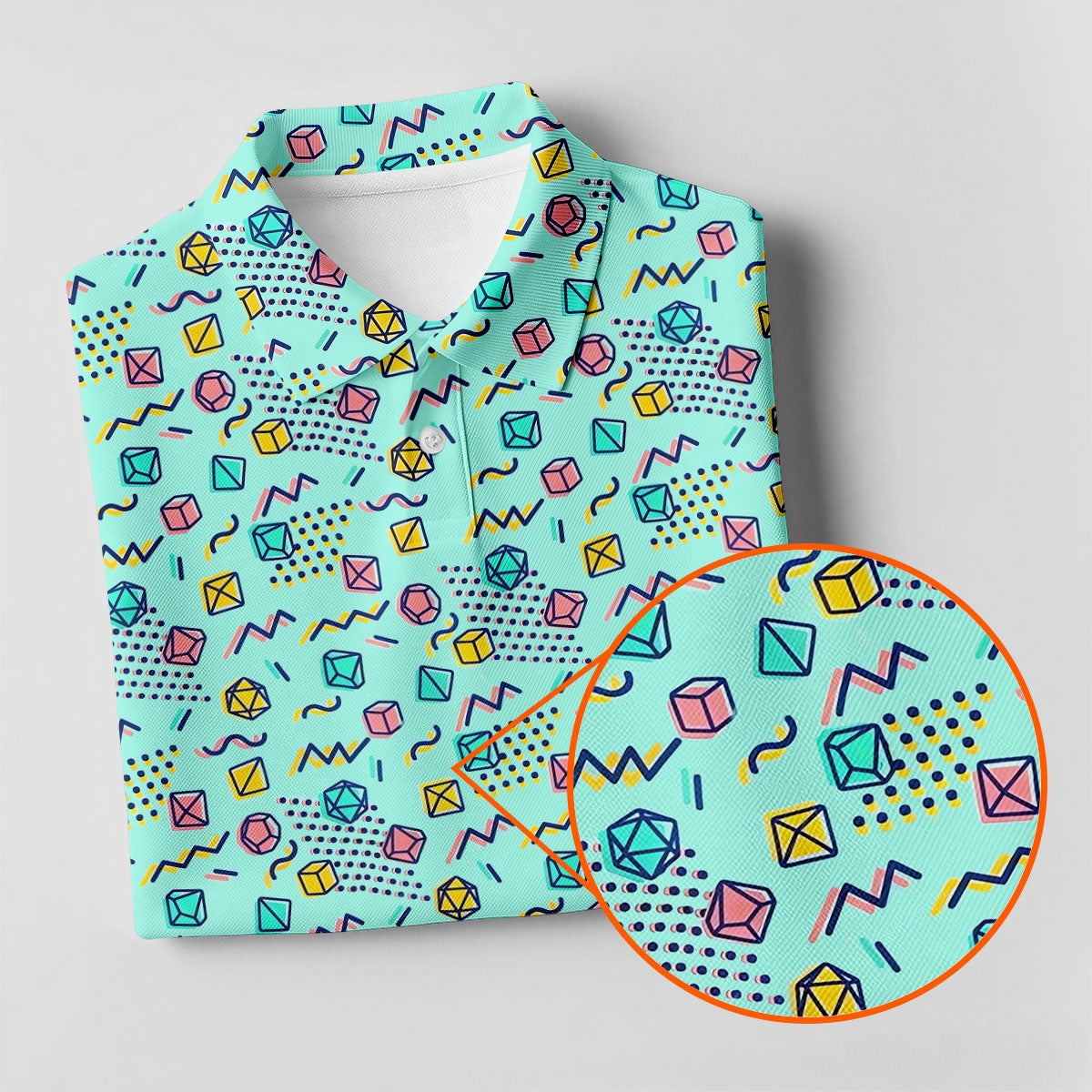 90s Dice Memphis Style Light Mint Green Cute Golf Shirt, Polo Shirts For Men, Golf Shirts For Men