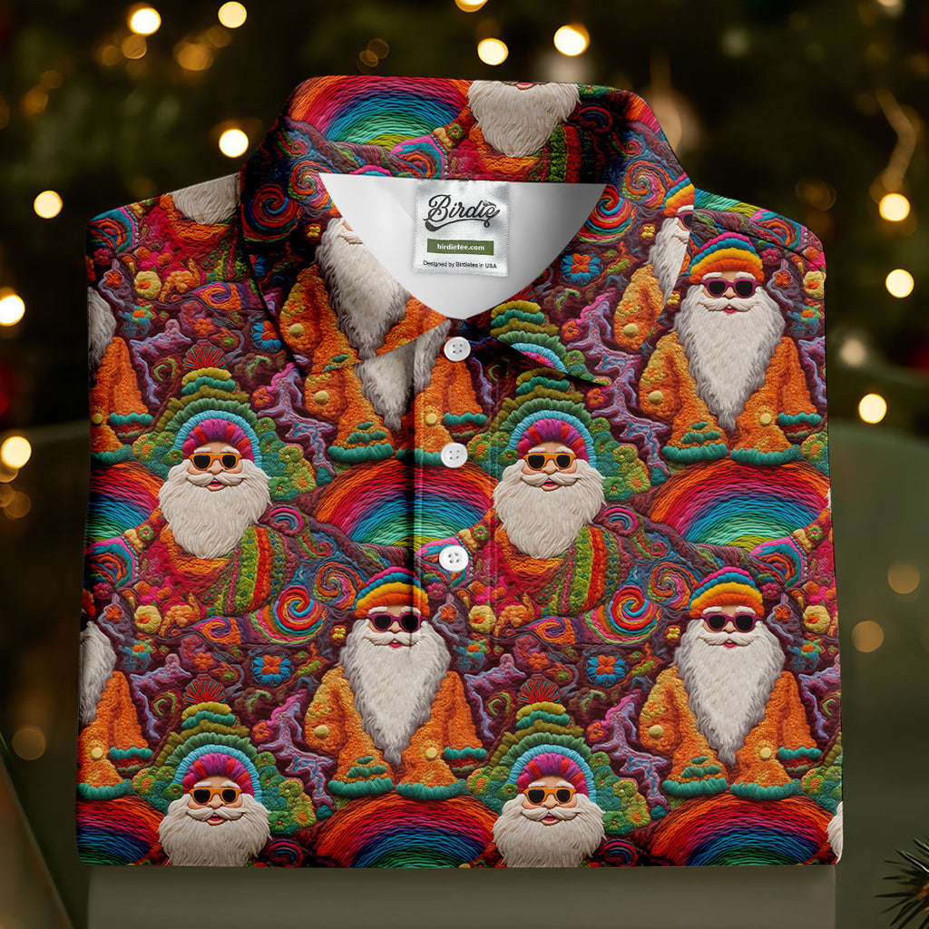 Groovy Hippie Santa Seamless Pattern Golf Shirts, Gifts For Golf Lovers, Christmas Golf Shirt, Golfing Apparel