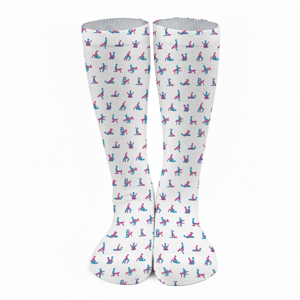 Blue And Pink Naughty Stick People White Golf Socks, Funny Golf Socks, Golf Accessory