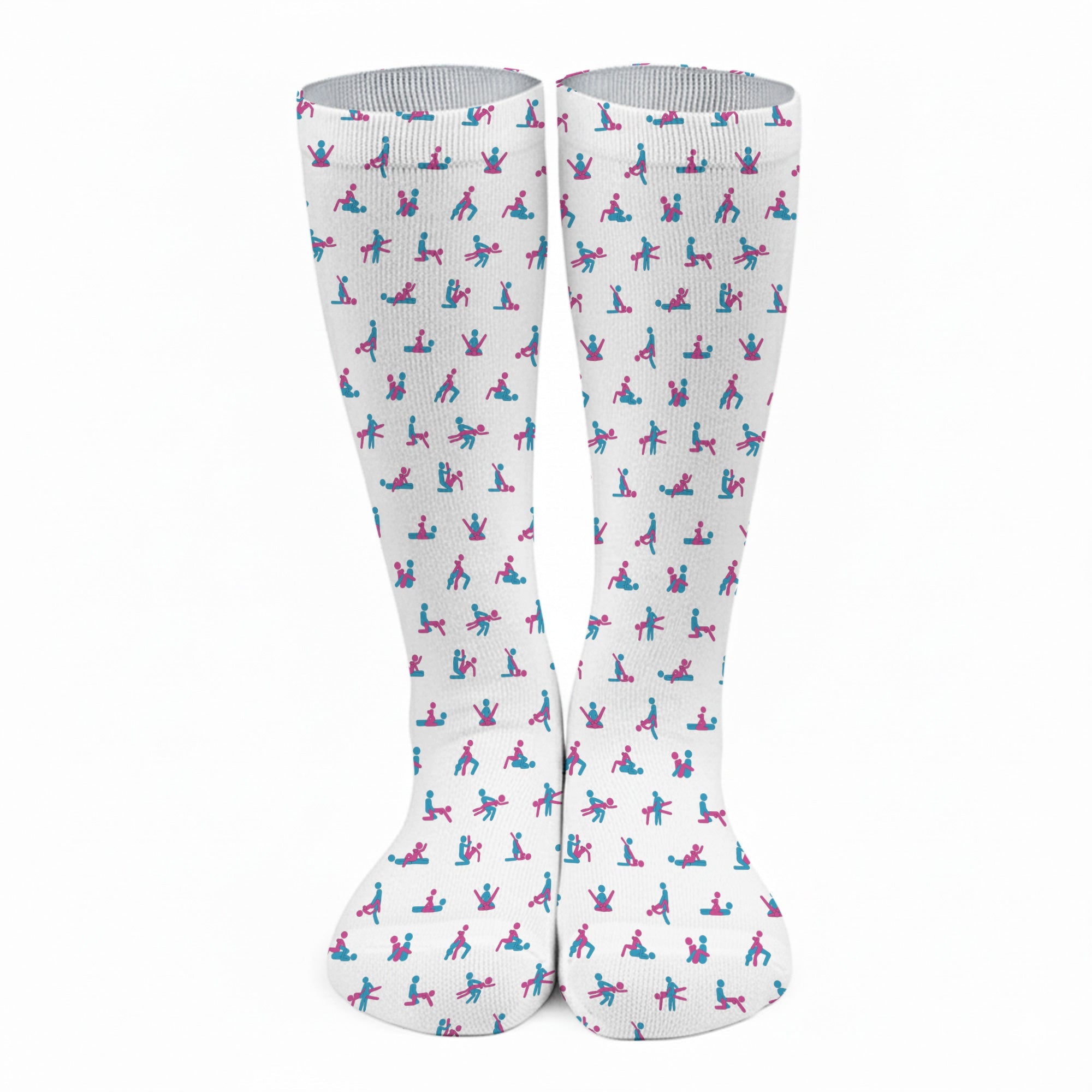 Blue And Pink Naughty Stick People White Golf Socks, Funny Golf Socks, Golf Accessory