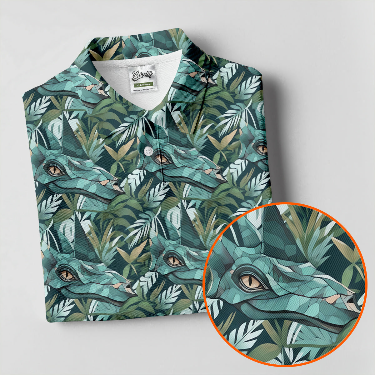 Dinosaur Head Tropical Vibe Golf Tops For Men, Polo Shirts For Men, Golf Shirts For Men