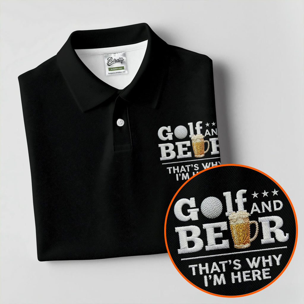 Golf And Beer That's Why I'm Here 250 Years US Flag Golf Shirt, Patriotic 4th Of July Golf Shirts For Men