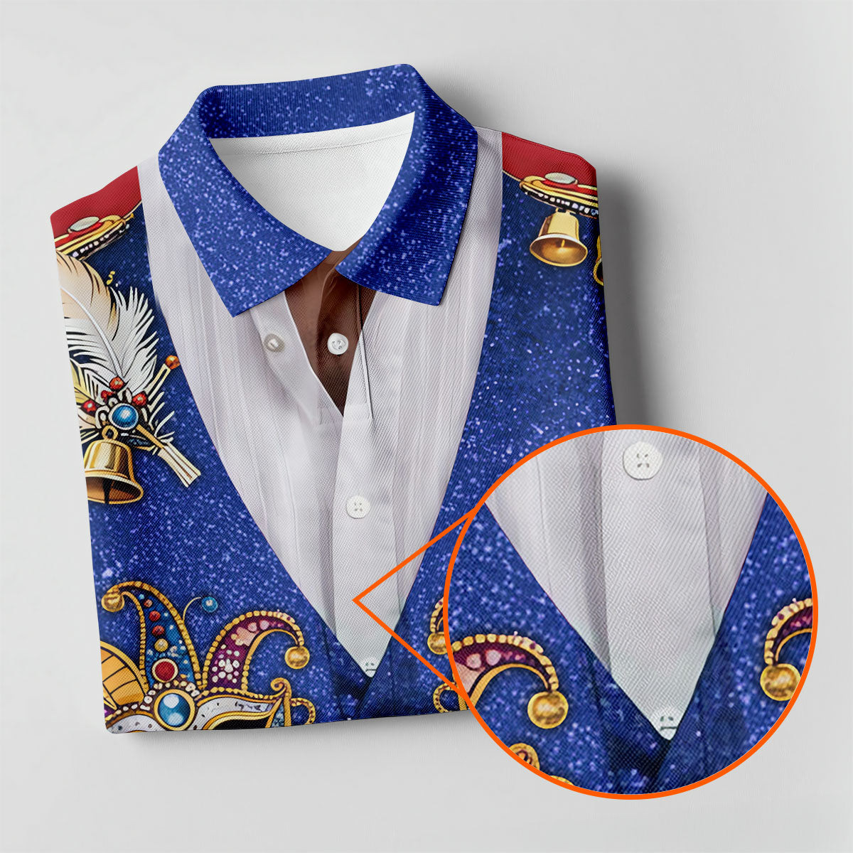 Masquerade Mask Feather Mardi Gras Glitter Print Blue Golf Shirt, Polo Shirts For Men, Golf Shirts For Men
