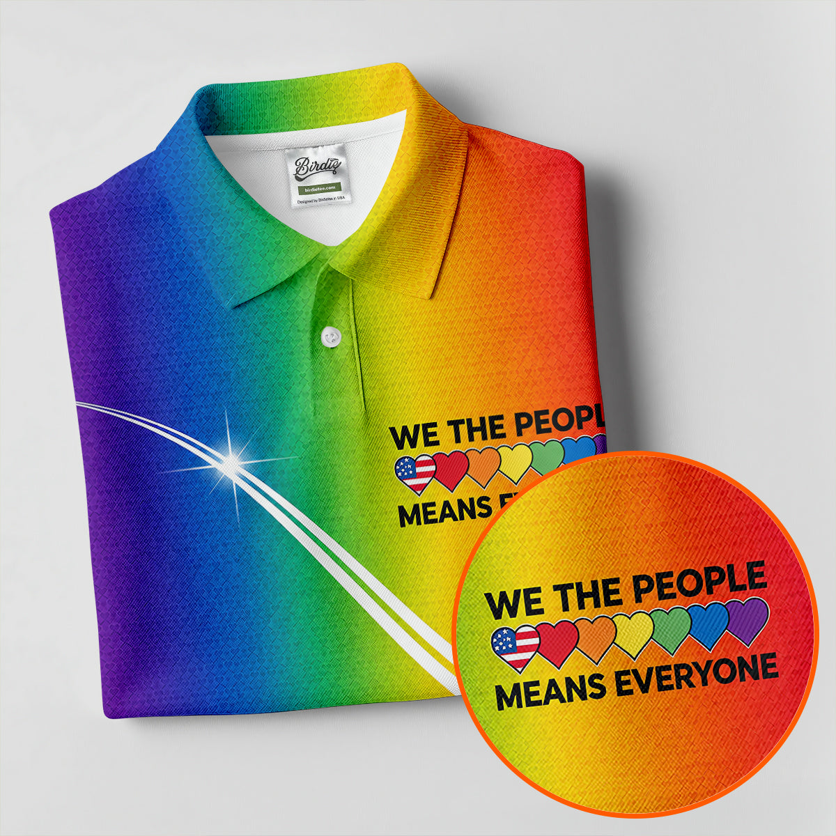 We The People Means Everyone LGBT Rainbow Gradient Golf Tops For Men, Pride Month Golf Shirts For Men