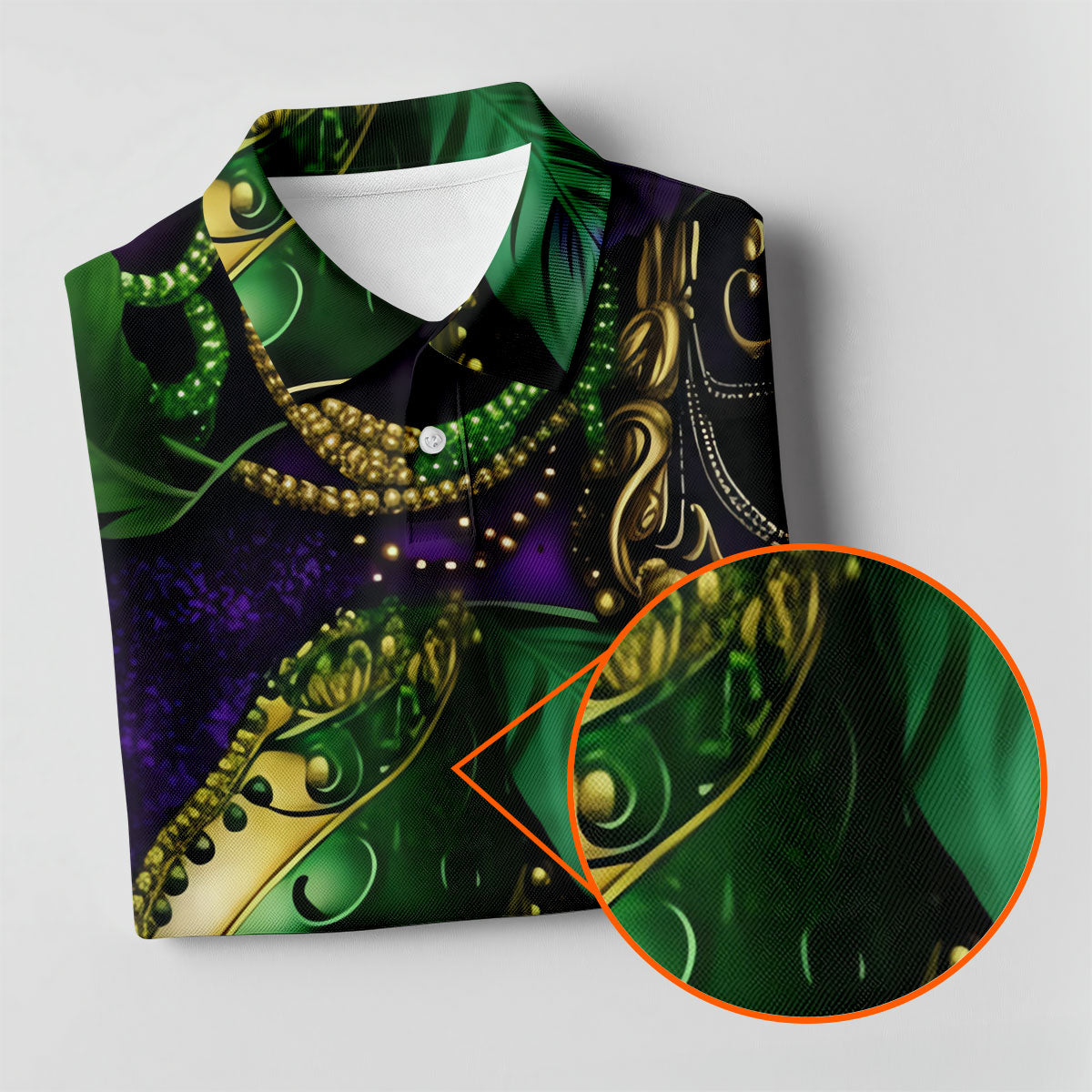 Purple Green Gold Carnival Mask Feather Print Mardi Gras Golf Shirt, Polo Shirts For Men, Golf Shirts For Men
