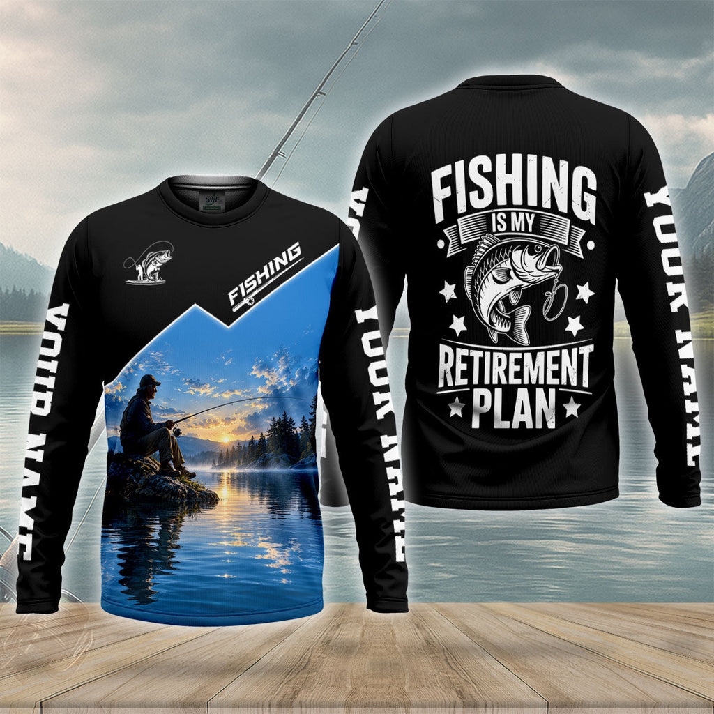 Fishing Is My Retirement Plan Bass Fishing UPF Shirt, Mens Fishing Shirt, Fishing Apparel