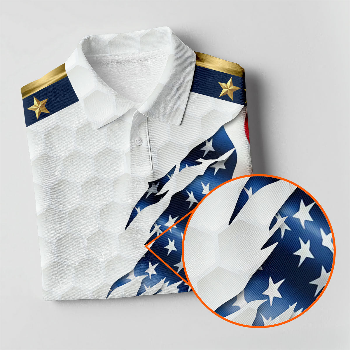 Rugged American Flag With Golf Ball Pattern 4th Of July Golf Tops For Men, 250th Anniversary Patriotic Golf Shirt