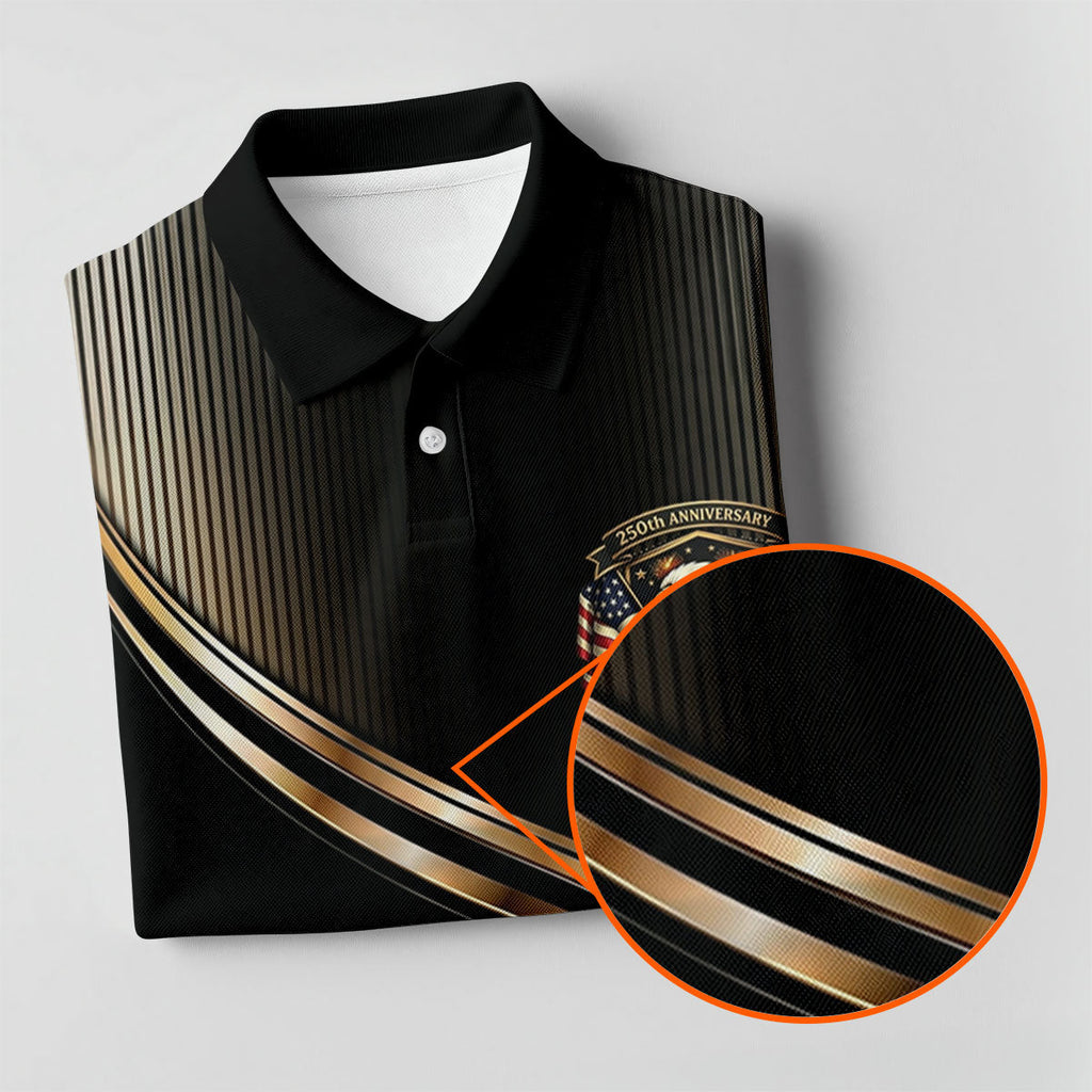 250th Anniversary Metallic Looking Patriotic Golf Shirt, 4th Of July Golf Shirts For Men