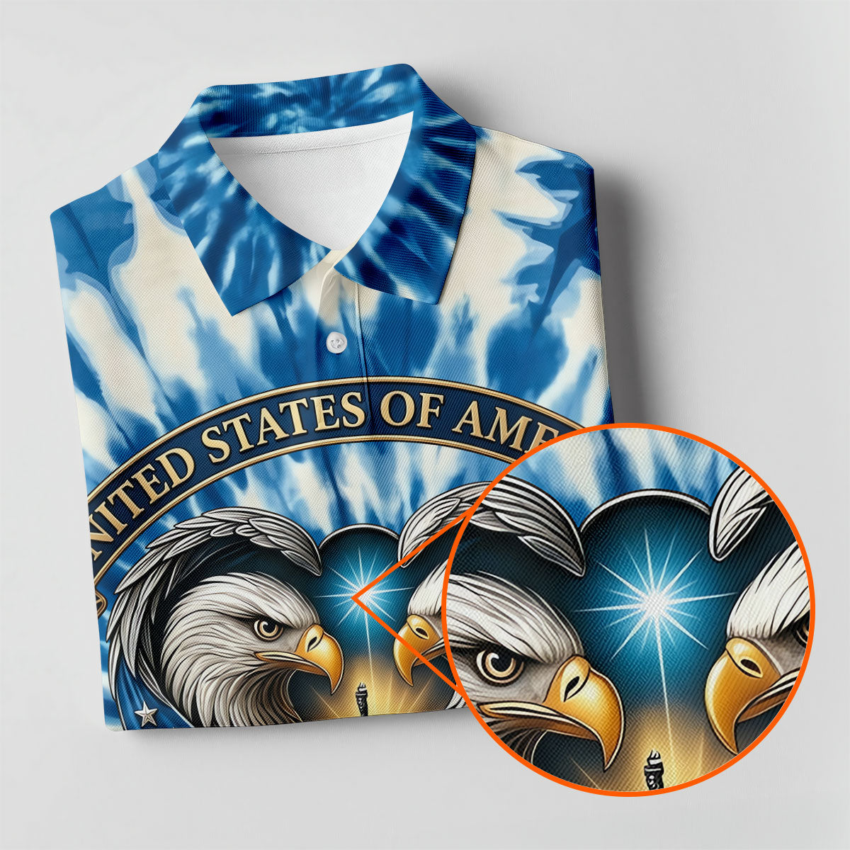 USA 250th Anniversary Tie Dye Print Bald Eagle Golf Shirt, Patriotic 4th Of July Golf Shirts For Men