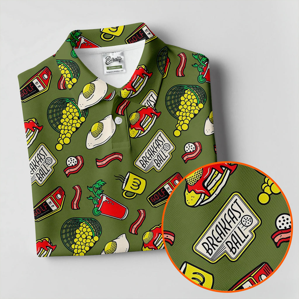 Breakfast Balls Golf Tops For Men, Men's Funny Golf Shirts, Golf Shirts For Men, Polo Shirts For Men