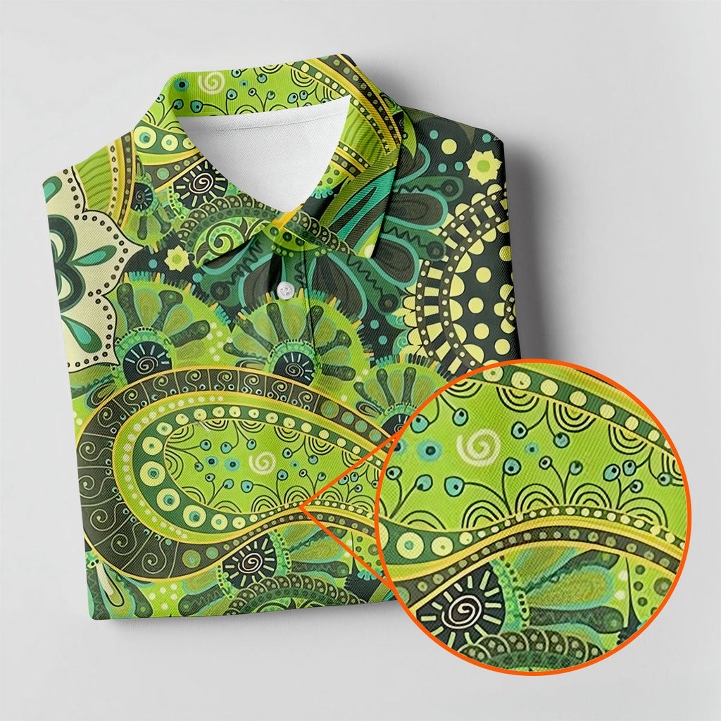 Paisley Print Green Golf Shirt, Golf Tops For Men, Polo Shirts For Men, Golf Shirts For Men